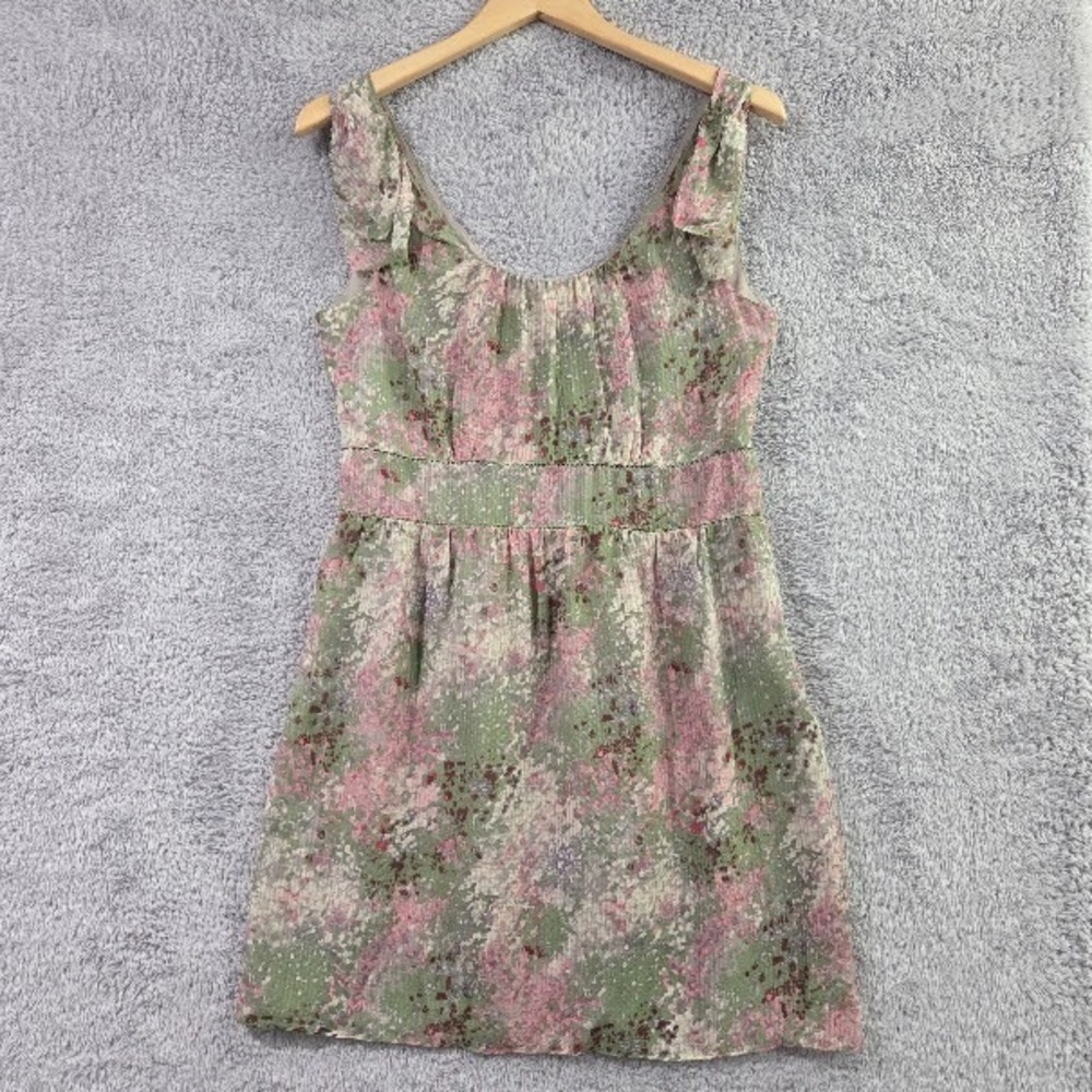 J. Crew Caspia Silk Dress Women's 6 Pink Green Abstract Floral Watercolor Mini